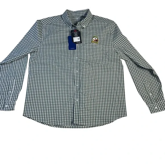 Antigua Oregon Ducks Men XL Ellis LS Woven Gingham Button Down Shirt Green White - Picture 2 of 11